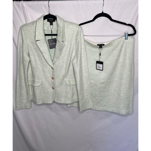 St. John Dresses & Skirts - NWT St. John Skirt Suit Women's 14 Sage Green Tweed Knit Blazer $2390 Luxury